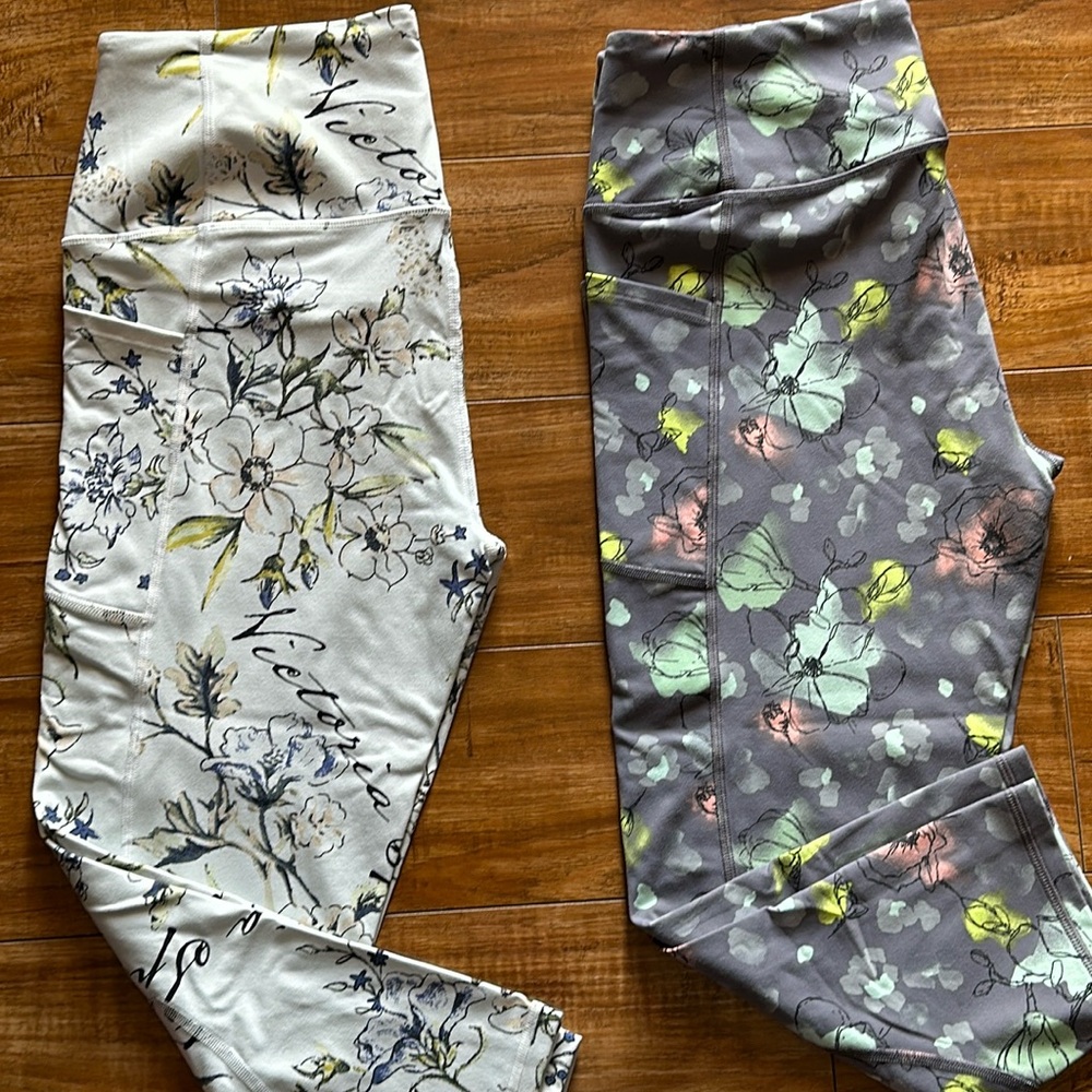 2 Pair Victoria’s Secret Sport Compression Leggings Floral Large
